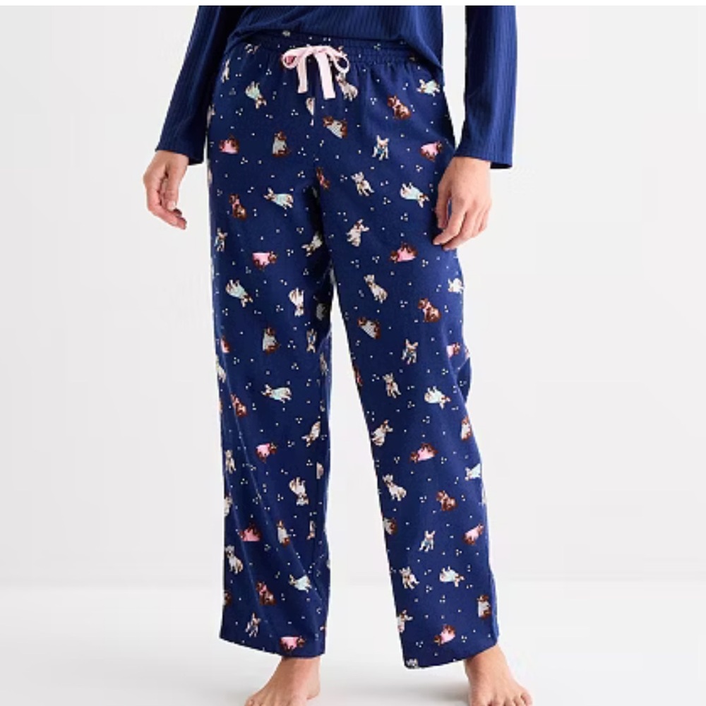 Women’s Navy Novelty Dog Print Flannel Pajama Lounge Pants Sz XL NWT
